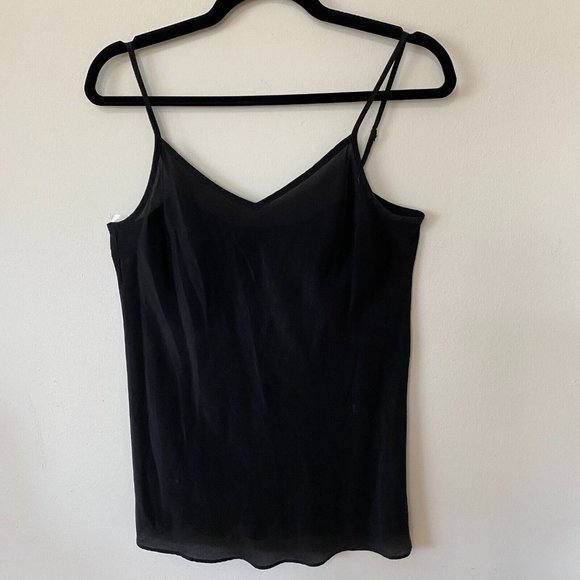J Crew Black Sheer Chiffon V Neck Cami Tank Top XS Spaghetti Strap - Picture 2 of 7